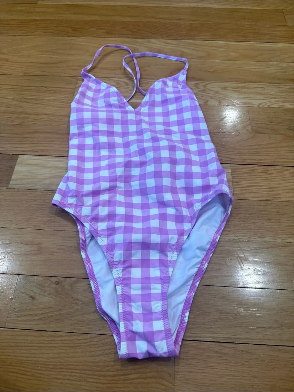 J.Crew one piece lace up back oversized Matte gingham swimsuit size 4.